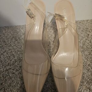 Fashion Nova Women's Clear and Nude Heels